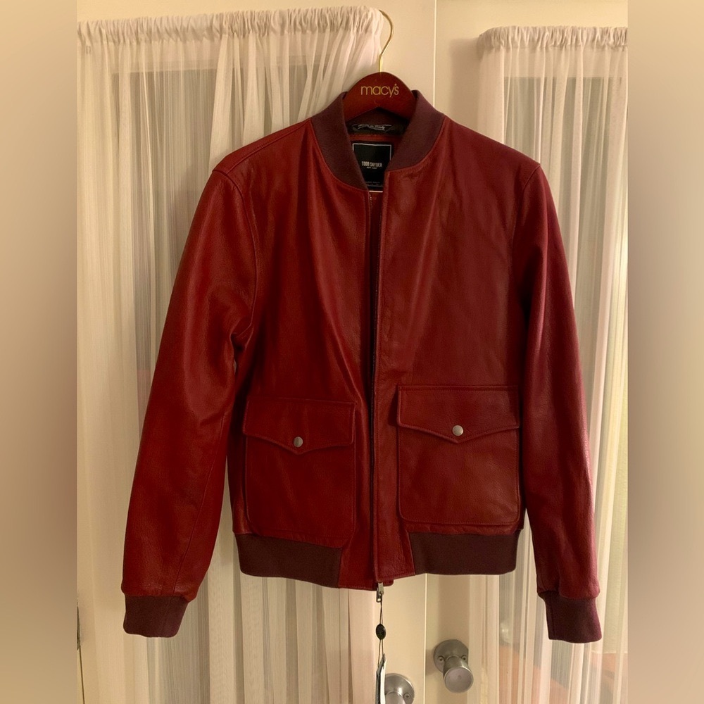 Beautiful Red Leather Bomber Jacket from Todd Snyder.
